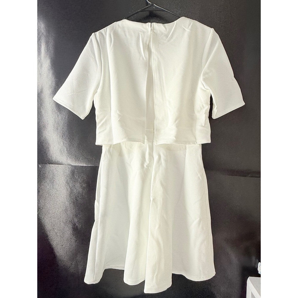 Forever 21 Cream Ribbed Short Sleeve Layered Crop Overlay Dress V8838-T179 New